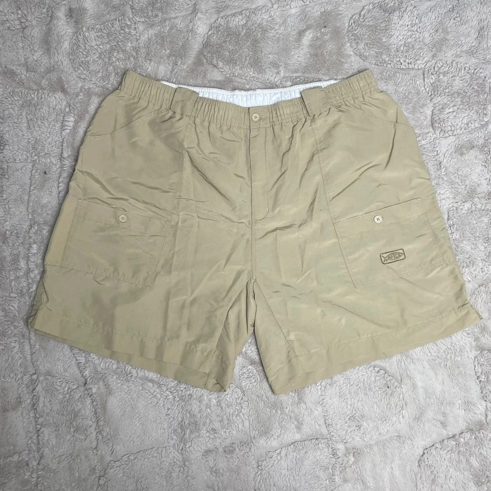 AFTCO Mens Fishing Shorts Tan Khaki Original Handcrafted Size 46 Nylon Cargo